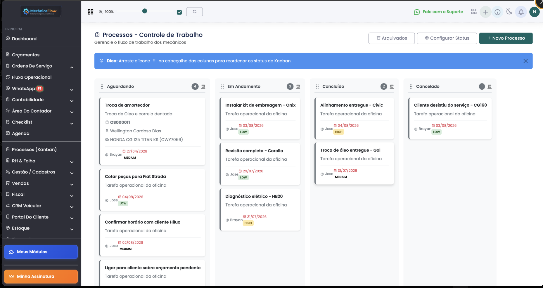 Kanban - Controle de Trabalho dos mecânicos