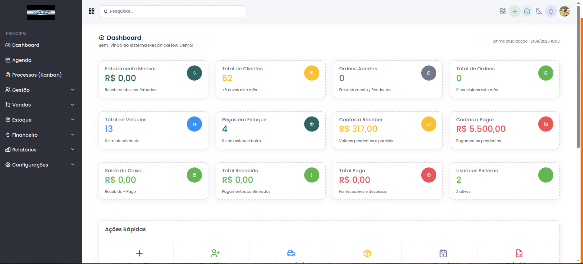 Dashboard MecânicaFlow